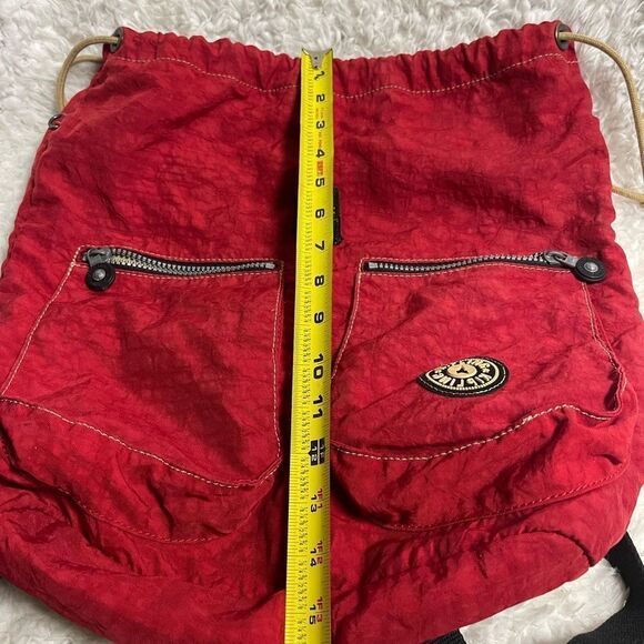 Kipling vintage 1990s red drawstring  Medium backpack nylon bag - Picture 7 of 11